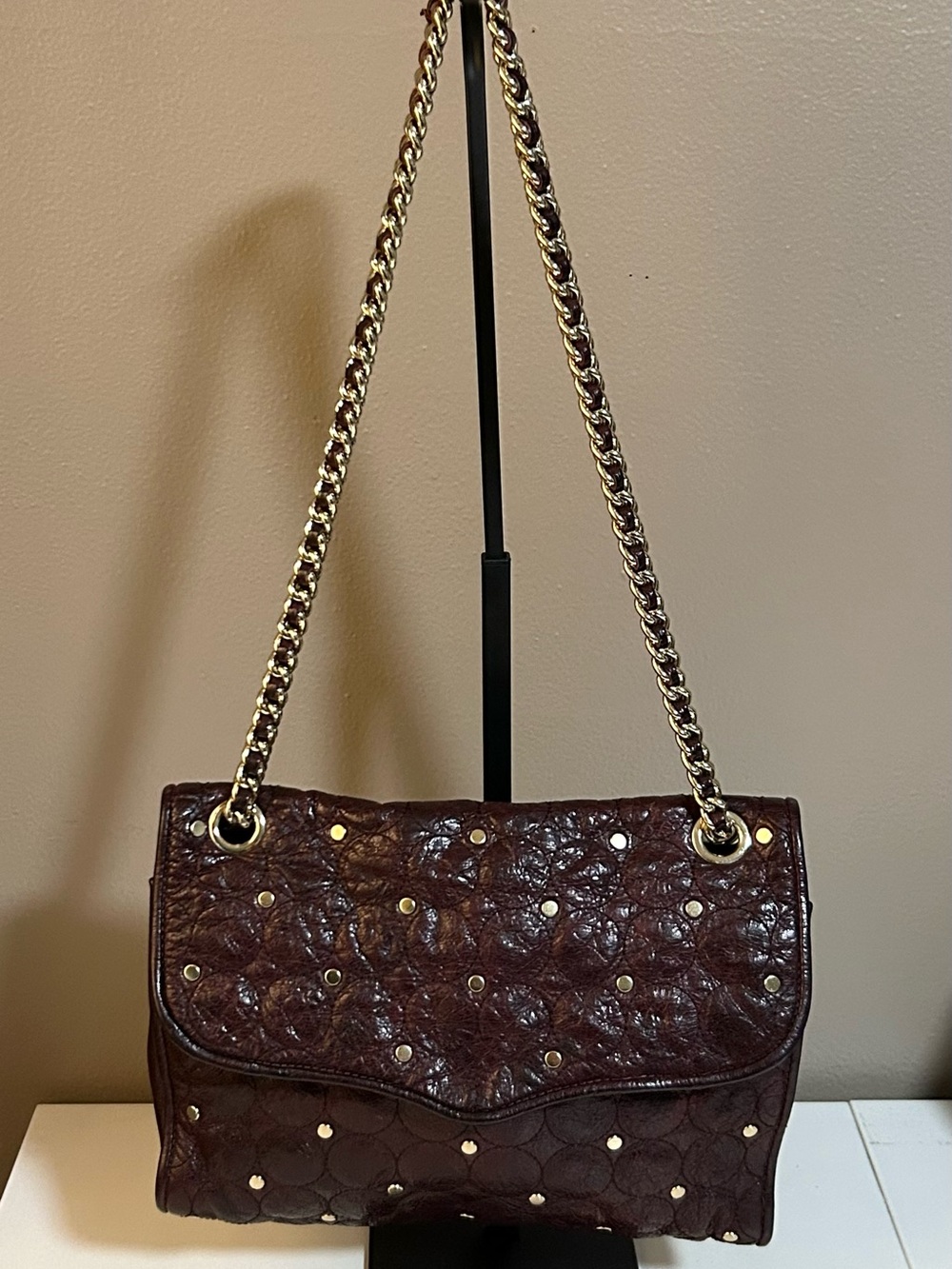 Rebecca Minkoff Burgundy Studded Shoulder Bag Chain Convertible Strap